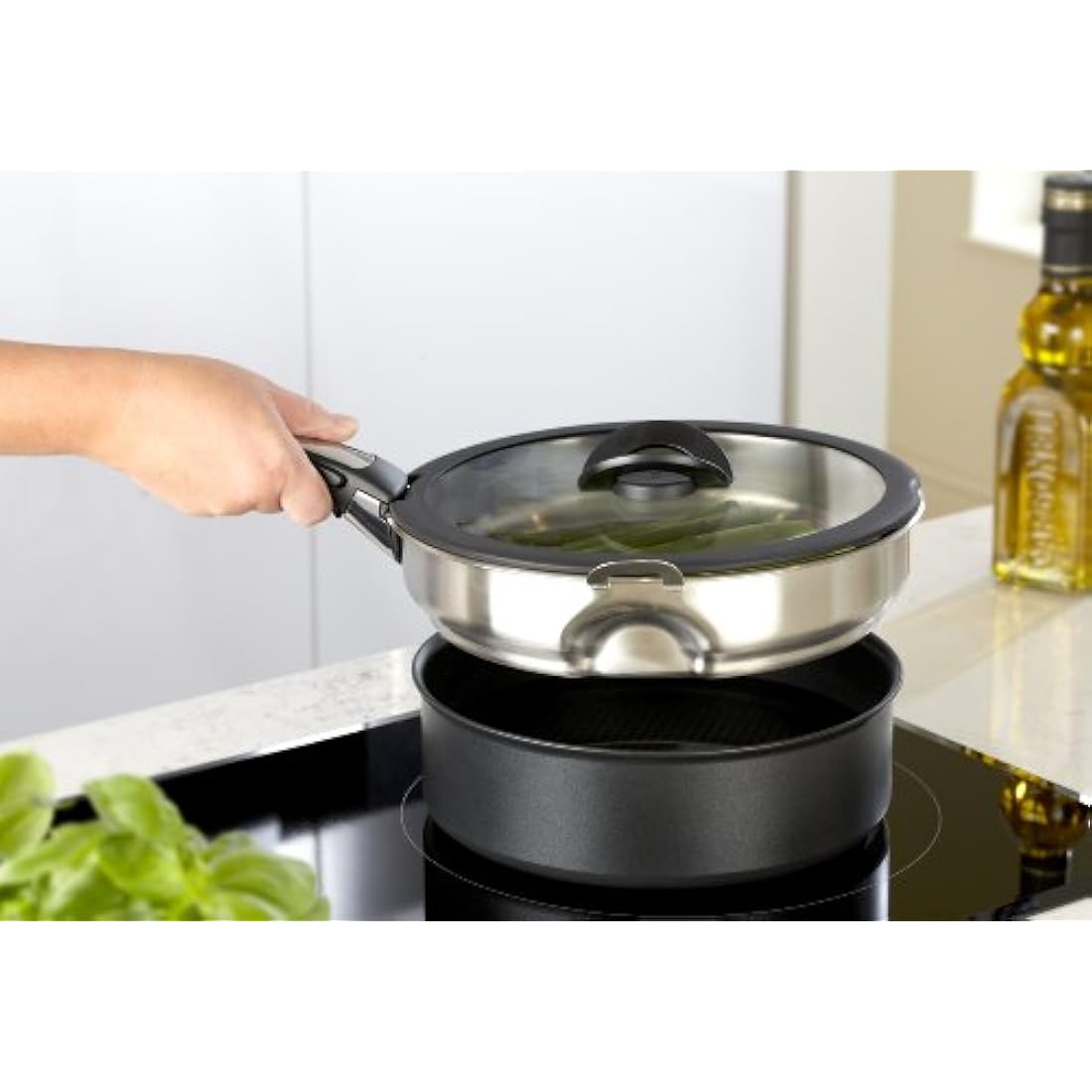 Tefal Ingenio Stainless Steel Steamer With Glass Lid