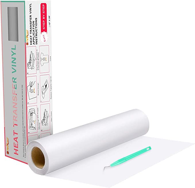 HTVRONT Heat Transfer Vinyl Roll ? White HTV Vinyl Iron On 12" x 20ft (30.5 x 610cm) HTV Vinyl for T-Shirts, Clothing, and Fabrics ? Perfect for DIY