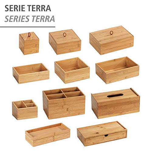 WENKO Terra Bamboo Organiser Box with 3 Compartments - Storage Box, Bathroom Basket, Bamboo, brown, Bambus 4 Fächer