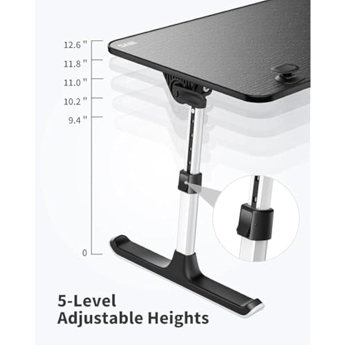 Desk, Table, SAIJI Folding Table, 5 Heights Adjustable Laptop Stand, Breakfast Bed Tray for Sofa, Bed, Terrace, Balcony (52 * 30cm Black)