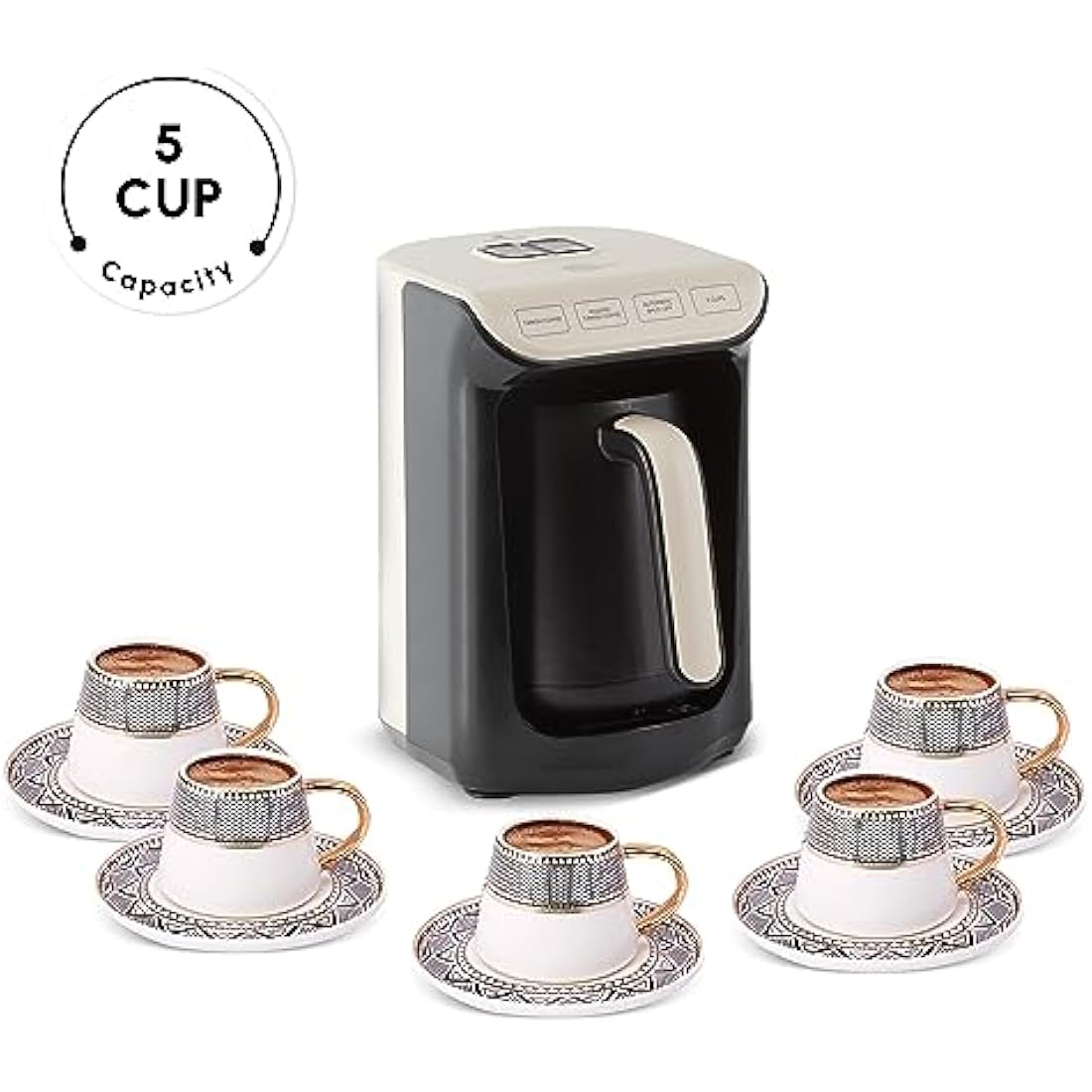 KARACA Hatır Köz Turkish Coffee Machine for 5 People, 535W, Fully Automatic, Simple & Traditional Turkish Coffee Maker, Cream