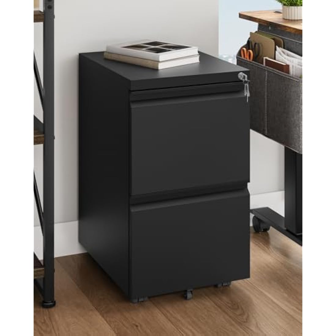 YITAHOME Mobile Filing Cabinet with 2 Lockable Drawers, Anti-tipping Rolling Filing Cabinet with Wheel for Home Office, Under Desk File Storage Cabinets for Letter/Legal/A4 Size, Black, 51 x 39 x 71cm