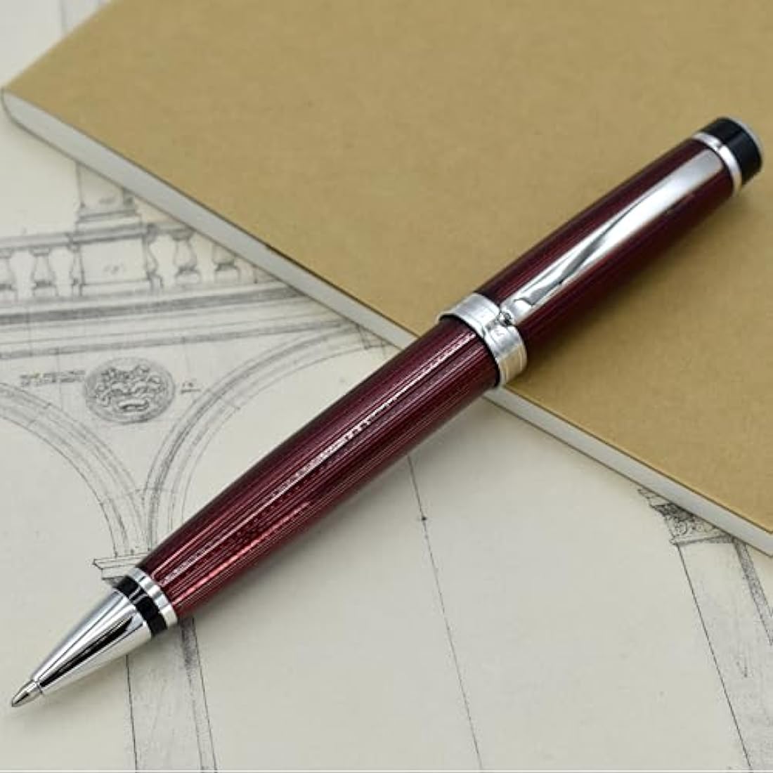 Xezo Incognito Twist Action Ballpoint Pen, Medium Point. Burgundy Red Lacquer with Pure Platinum Plating. Handcrafted, Limited Edition, Serialized