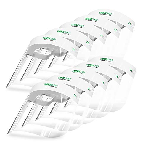 Medichief Premium Face Shield (Pack of 10) | Full Face Protective Visor | Transparent With Anti-Fog Protection | CE Approved UK Safety Shield