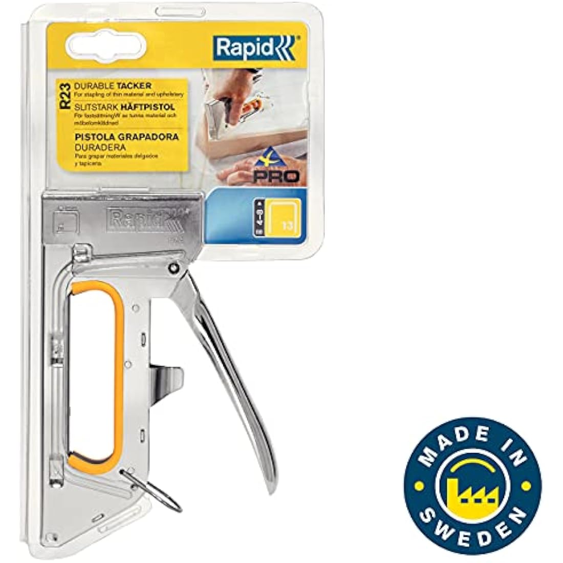 Rapid Heavy Duty Manual Staple Gun PRO R23 for No. 13 Staples, Upholstery Staple Gun with Ergonomic Handle, All-Steel Construction, and Easy Loading System, Made In Sweden (20510450)
