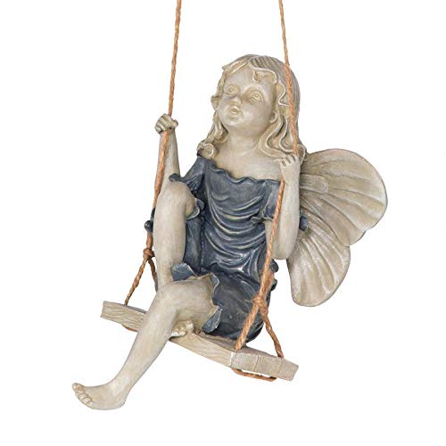 Design Toscano EU42046 Summertime Fairy on a Swing Hanging Statue, 29 cm, Polyresin, Two Tone Stone, Multicolored