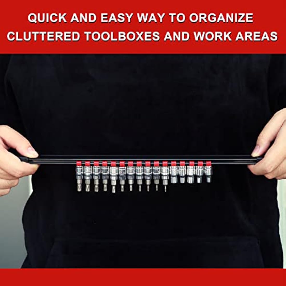 CASOMAN 9PC ABS Socket Organizer, 1/4-Inch, 3/8-Inch, 1/2-Inch, Premium Quality Socket Holders (9-Piece Set, Blue, Red, Black)