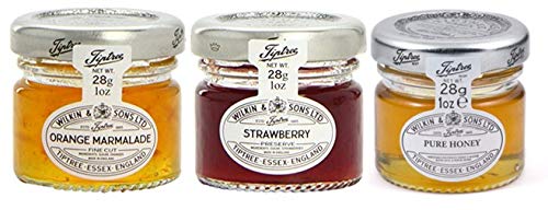 Mixed Pack - Wilkin & Sons of Tiptree Strawberry / Honey / Orange Marmalade Preserves - 8 x 28g Mini Jars of Each Flavour - 24 Unit Mixed Pack -