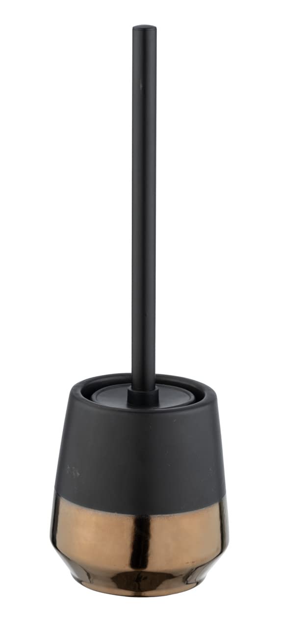 WENKO Brandol Toilet Brush Holder Ceramic with Toilet Brush Diameter 11.8 x 12.7 cm Black/Copper