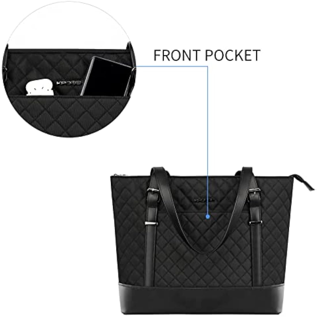 KROSER Laptop Tote bag 15.6 Inch Large Shoulder Bag Lightweight with USB Charging Port Water-repellent Nylon Computer Tote Bag Women