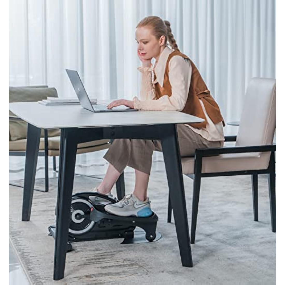 YYFITT Under Desk Elliptical Machine w/Luminous Digits, Pedal Exerciser w/Big Pedal, Adjustable Resistance for Home & Office Daily Workout, 2-in-1 Seat & Stand Up Exercise w/Detachable Display