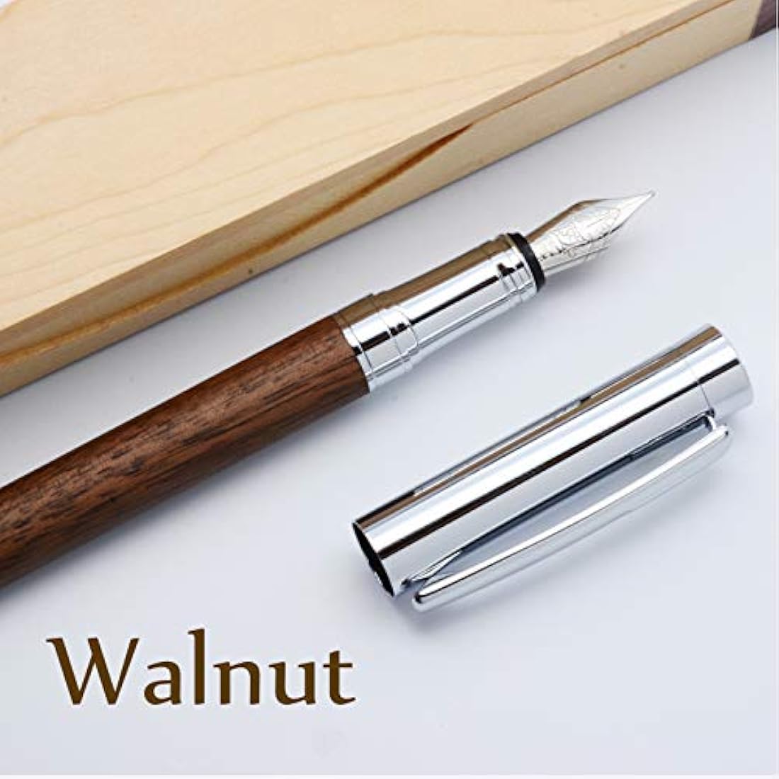 LACHIEVA Luxury Walnut Fountain Pen, Nice Pen with German-made Fine Nib, Converter, Cartridges. Nice Wood Pen Set for Men & Women. Best and Professional, Executive, Office Gift