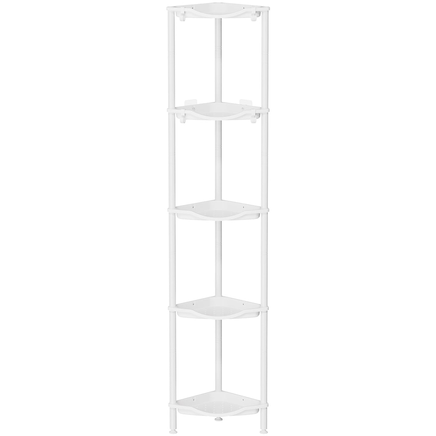 Lifewit 5 Tier Floor Standing Shower Caddy Corner, Plastic Metal Splicing Rustproof Corner Stand for Bathroom, Kitchen with 4 Hooks, Shelf Storage