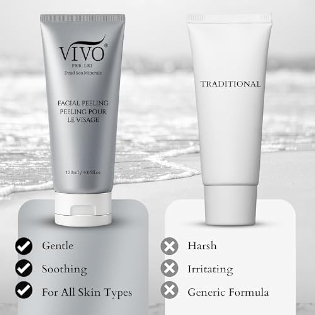 Vivo Per Lei Facial Peeling Gel | Gentle Face Scrub for All Skin Types | 50 Milliliter/ 1.7 Fl. Oz. (Pack of 2)