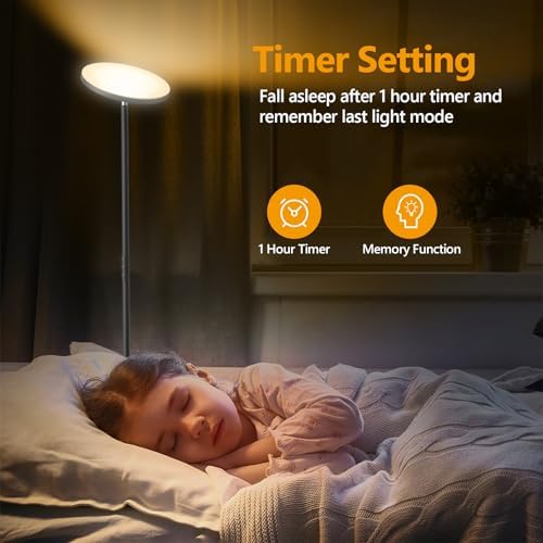 LED Uplighter Floor Lamp Living Room - 2700K-6500K Color Temperature, Modern Floor Lamp with Remote Control & Touch Control (Jet Black)