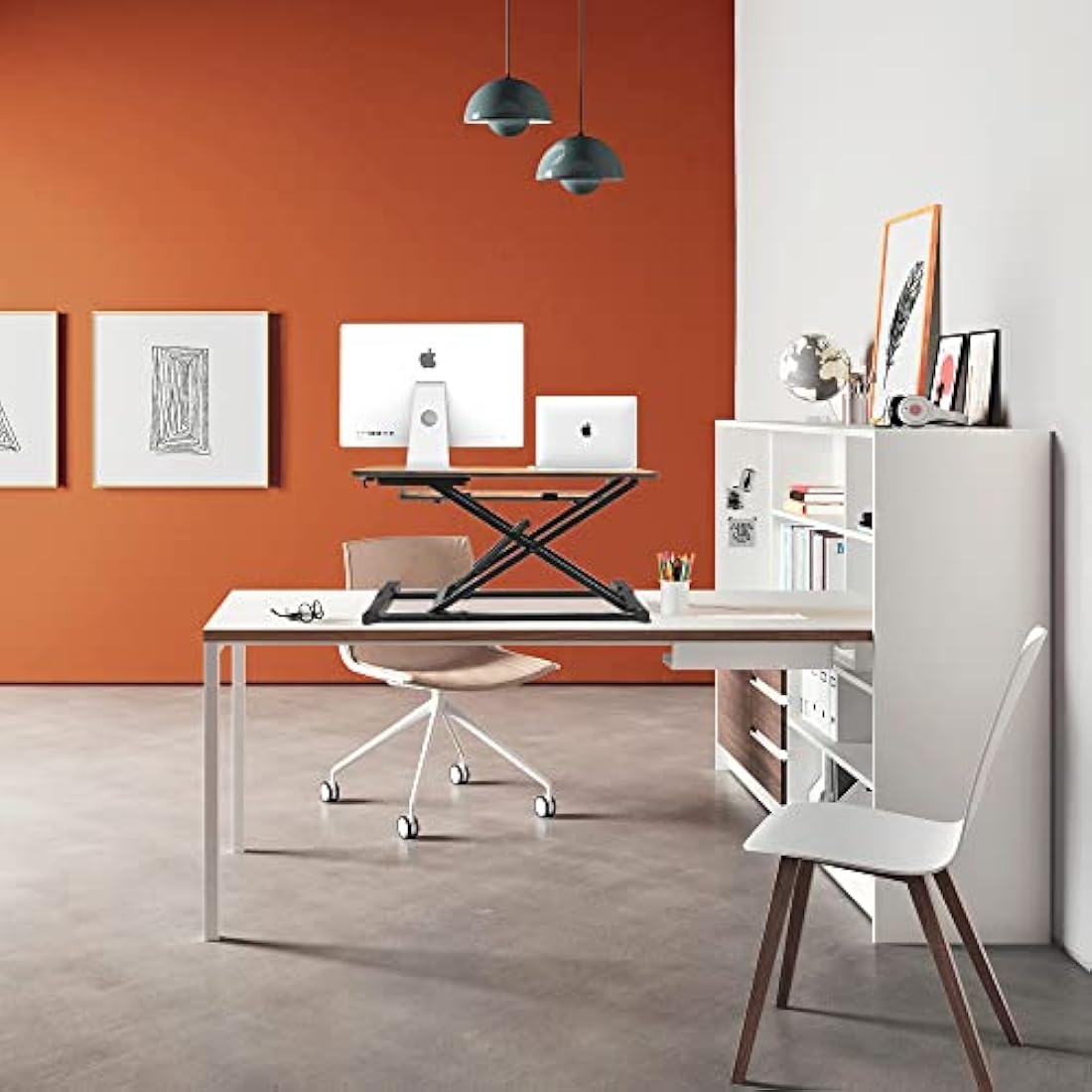 PUTORSEN Standing Desk Converter with Height Adjustable 32 inch Stand Up Desk, Ergonomic Sit Stand Dual Monitor and Laptop Riser Tabletop Workstation Rustic