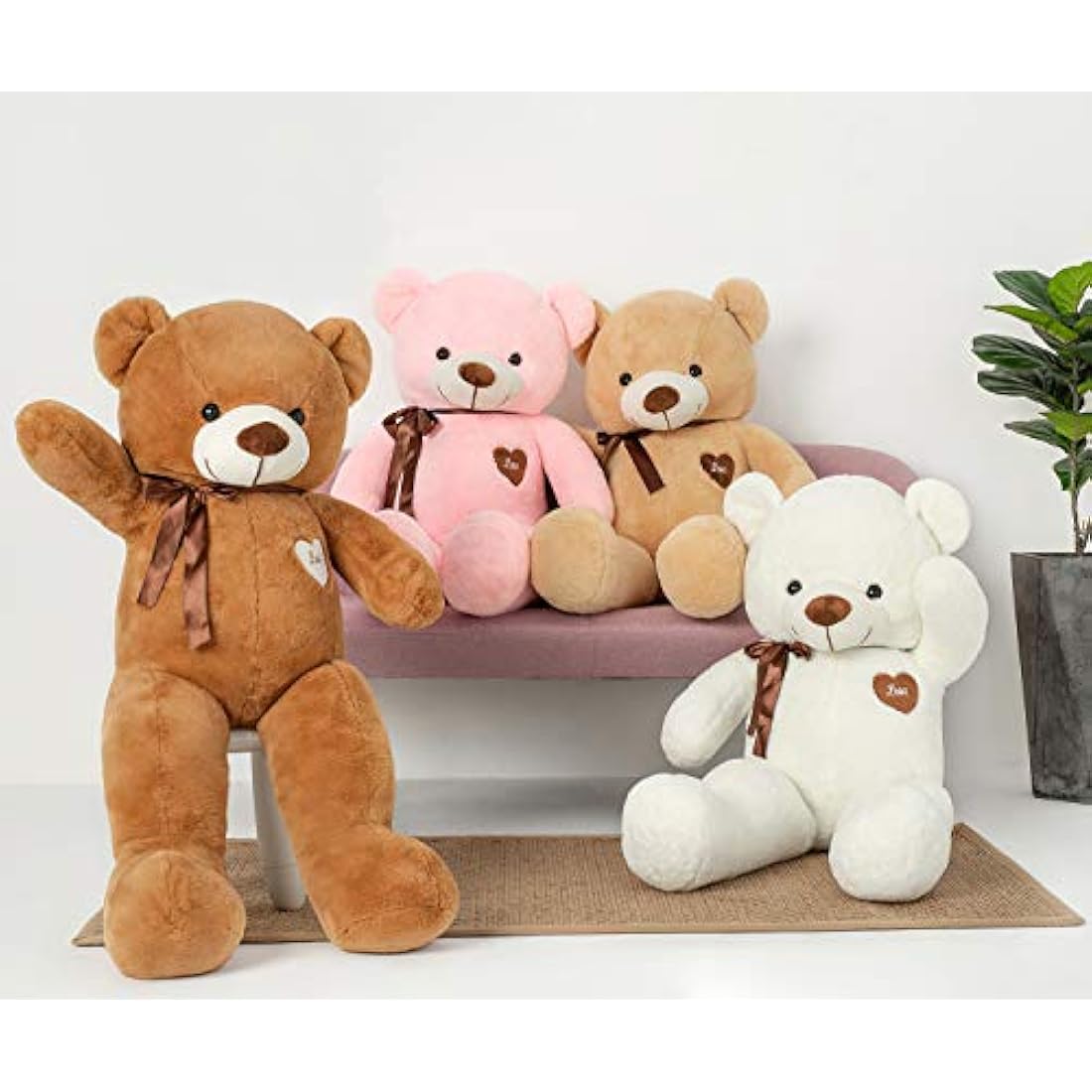 YunNasi Giant Teddy Bear Big Teddy Bear Large Stuffed Animal Toy Plush Teddy Doll With Love Heart and Ribbon (39 Inches/100cm, Light Brown)