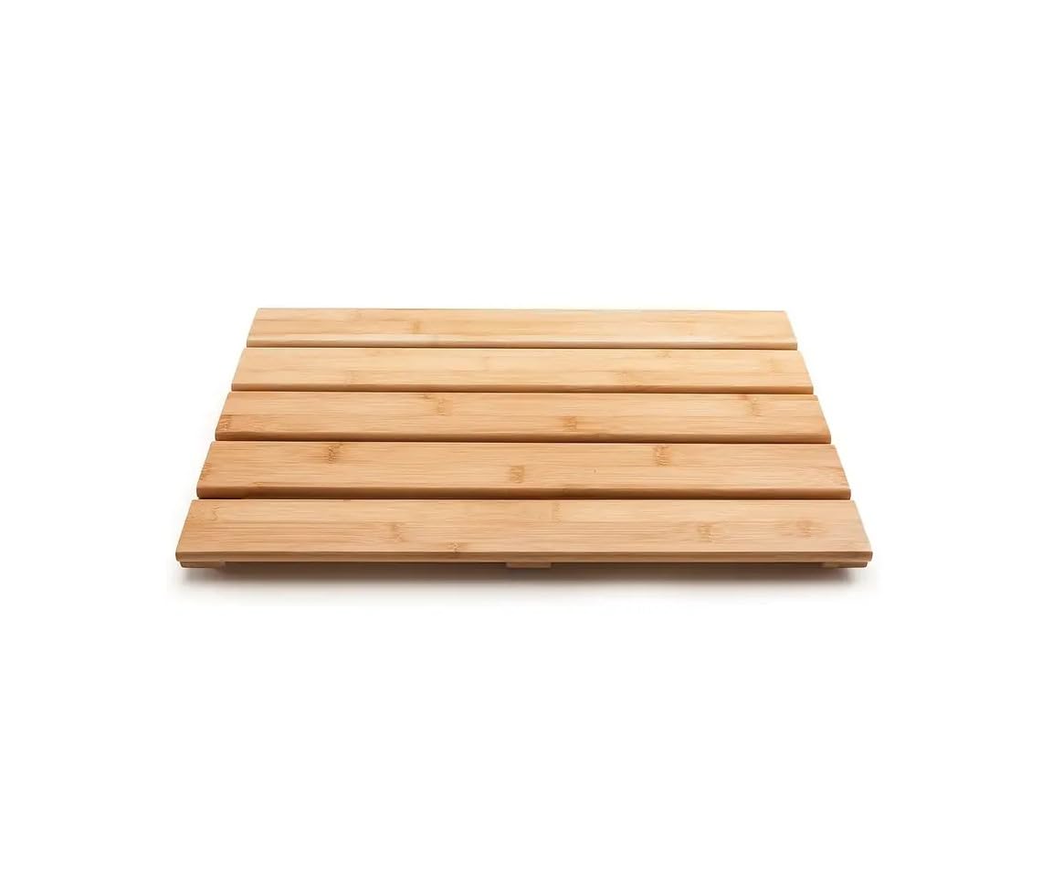 HubewaGlobal Natural Bamboo Wooden Bath Mat Duckboard Bamboo Bath Mat For Bathroom, Outdoor Shower & Spa 50 x 33 x 2.5cm Multipurpose with Anti Slip