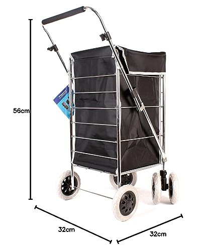 Premium 6 Wheel Swivel Shopping Trolley with Adjustable Handle Plain Black with Grey Trim