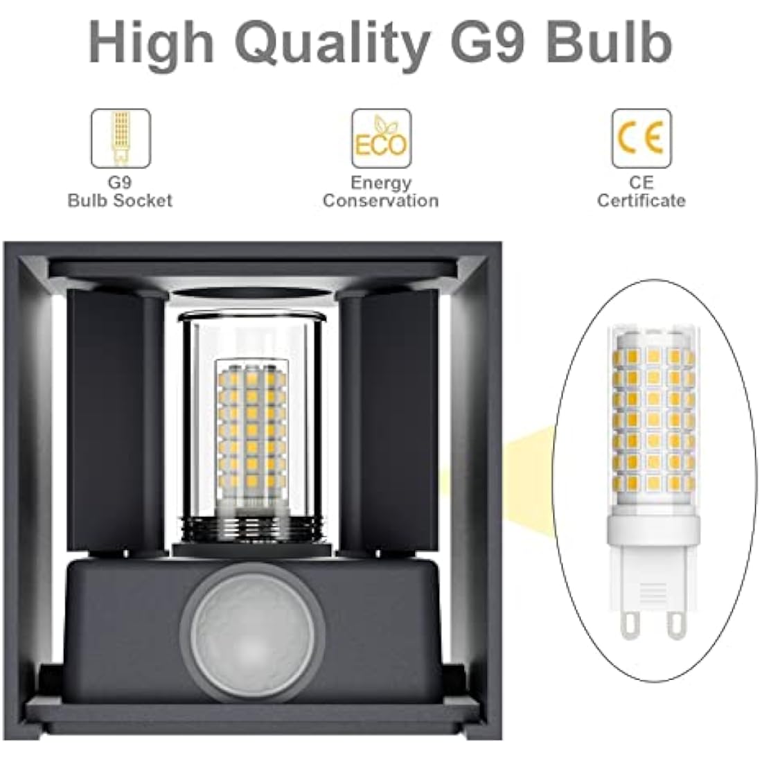 Klighten 2PCS Outdoor Wall Light with Motion Sensor, Waterproof IP54 Outside Wall Lamps with Sensor, Adjustable Beam Angle, Warm White 3000K, Antracita G9 LED Bulb Include