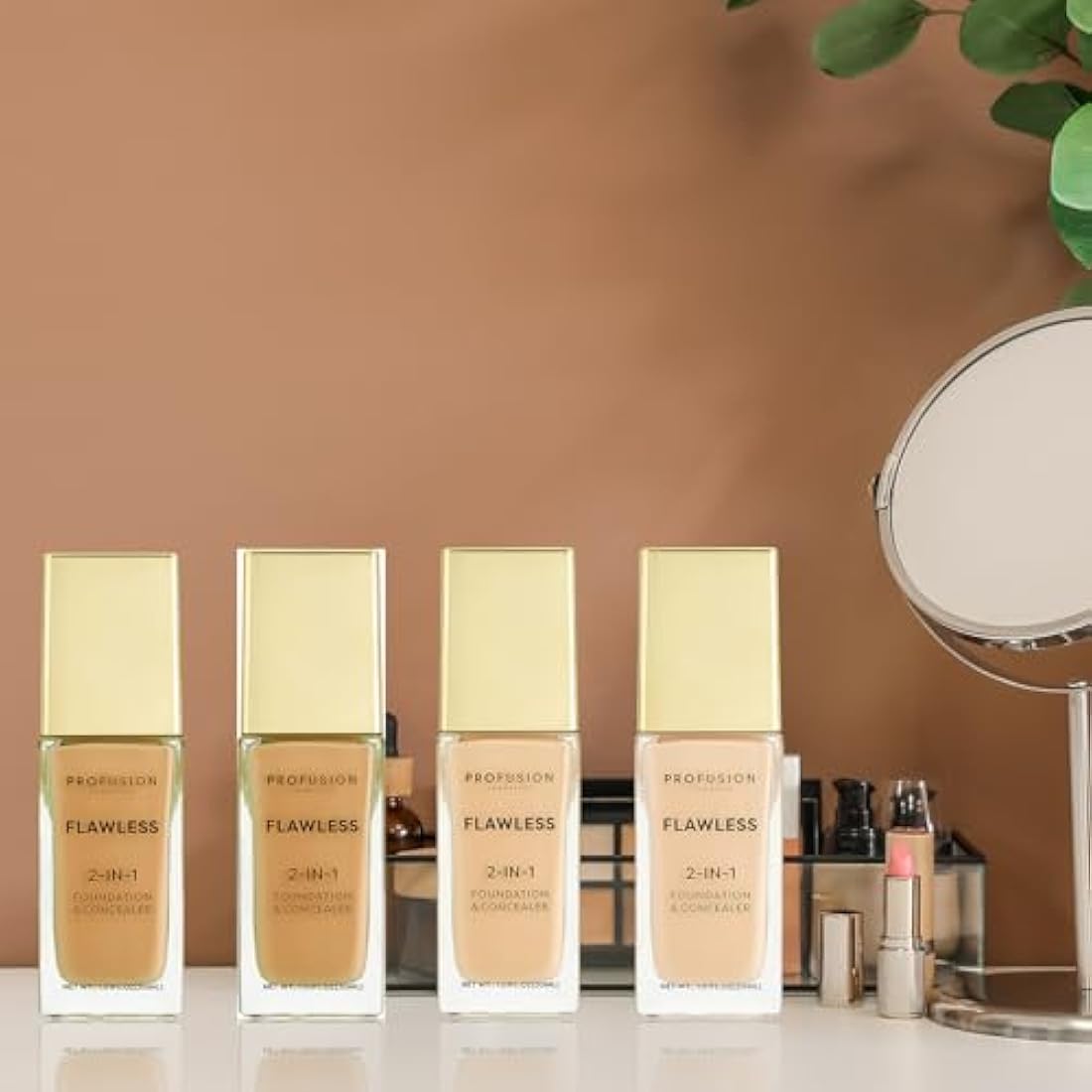 Profusion Cosmetics 2-In-1 Foundation and Concealer for Medium Skin Tone, Flawless Full Coverage and Matte Finish with Convenient Solution for Achieving Polished Look - Neutral Tan