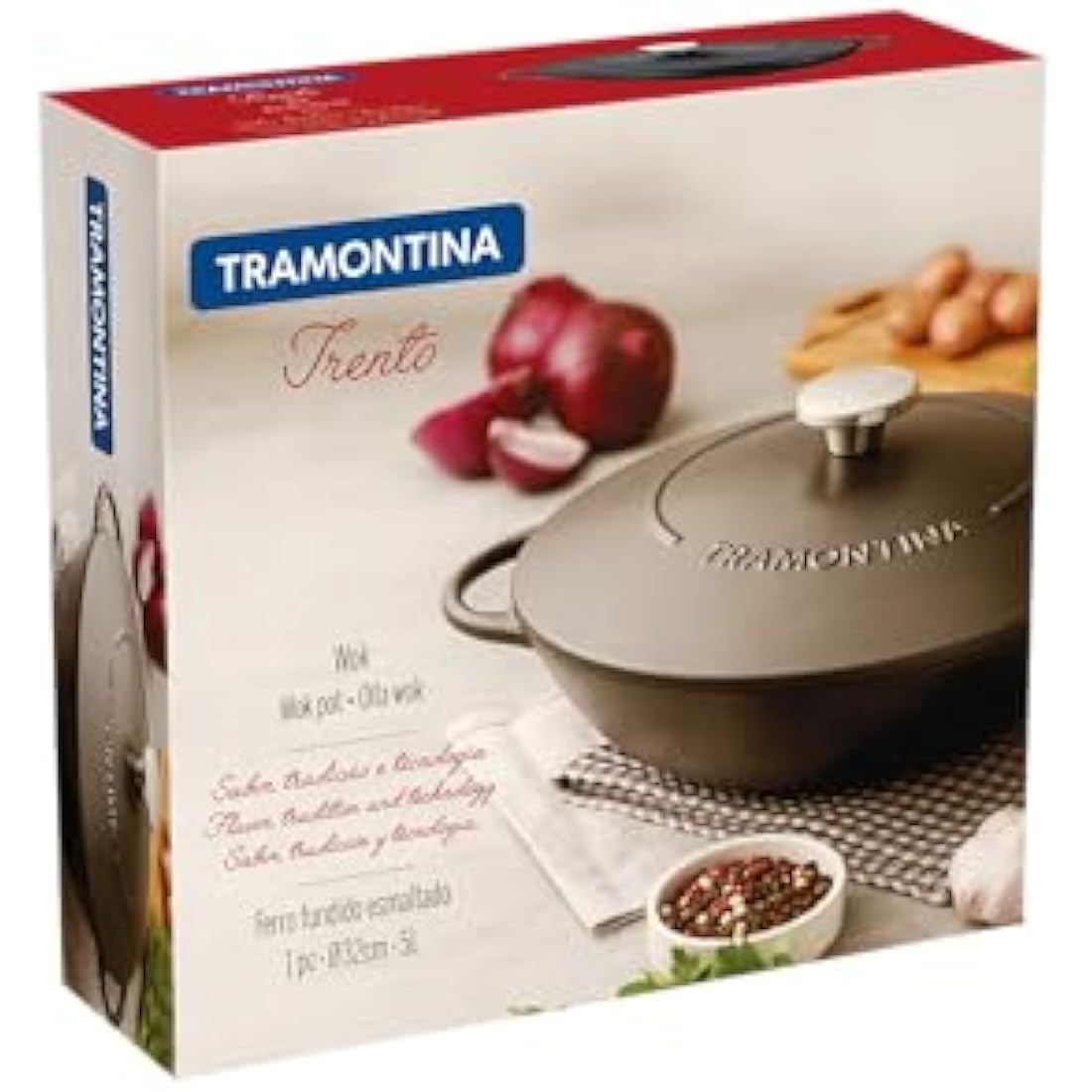 Tramontina Black Enamelled Cast Iron Wok | 32 cm (5 Litre) | Indoor & Outdoor Use