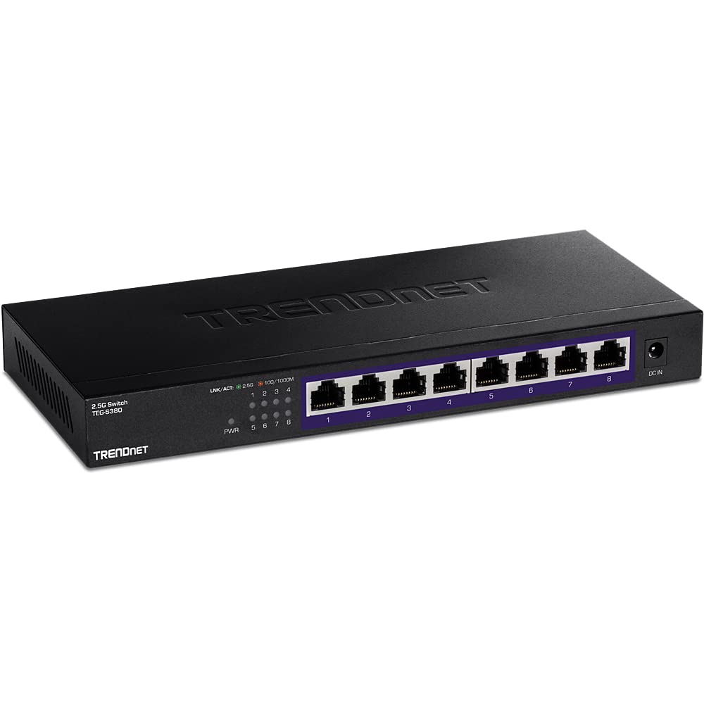 TRENDnet TEG-S380 8-Port Unmanaged 2.5G Switch, 8 x 2.5GBASE-T ports, IEEE 802.3bz (2.5G) compliant, Backwards compatible with 10/100/1000Mbps