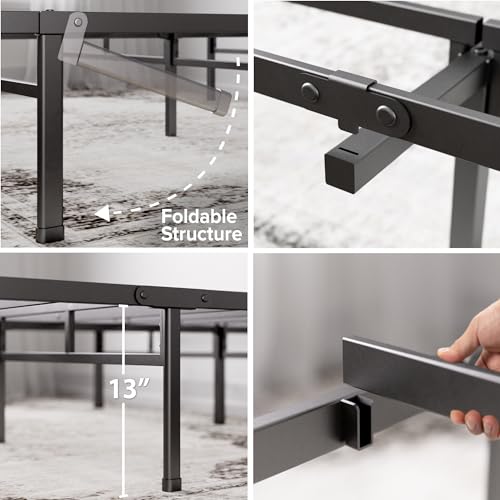 ZINUS Justin Single Bed frame - Bed 90x190 cm - 36cm Height - Metal bed frame with Underbed storage and steel slat support - Black