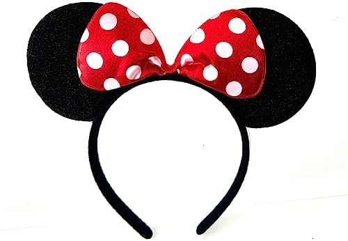 Black With Red Bow & White Polka Dot Minnie Mouse Disney Fancy Dress Ears Head Band