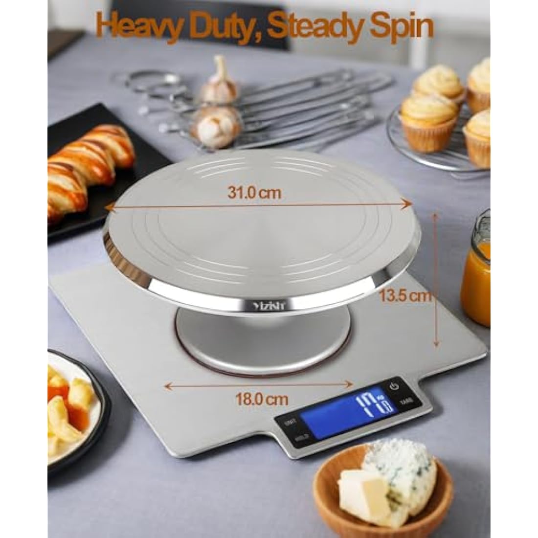 Yizish Cake Turntable Aluminum Alloy & Piping Bags and Nozzles Set, Rotating Cake Stand Decorating Kits with Stainless Steel Cake Spatulas and Scrapers for Baking, Pastries and Cupcakes (39pcs)