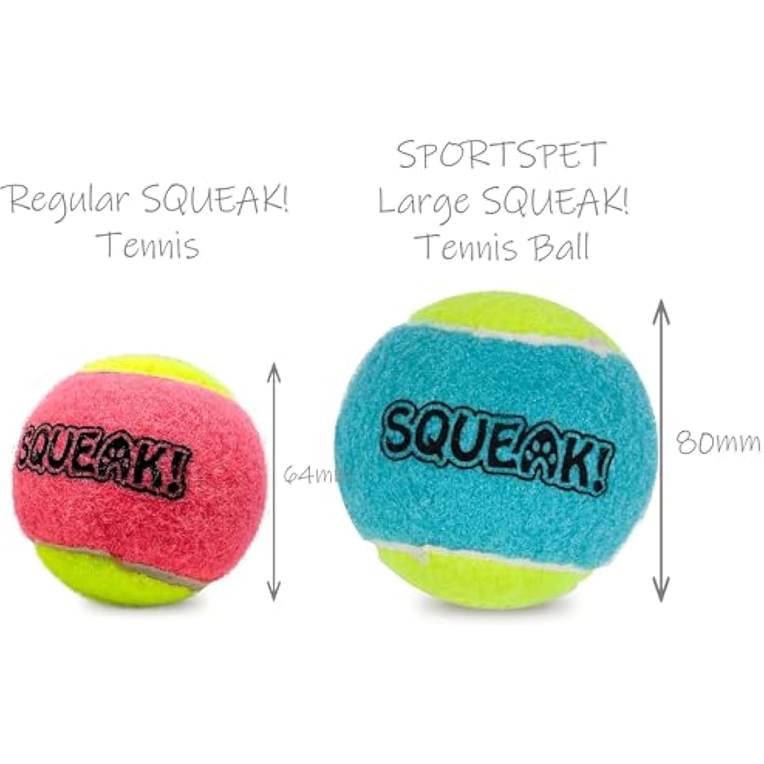 SPORTSPET Squeak Tennis Balls for Dogs - Extra Bouncy - Non Toxic - Durable - Long Lasting - Floats - Squeak Large Tennis Balls Pack of 8 (80 mm)