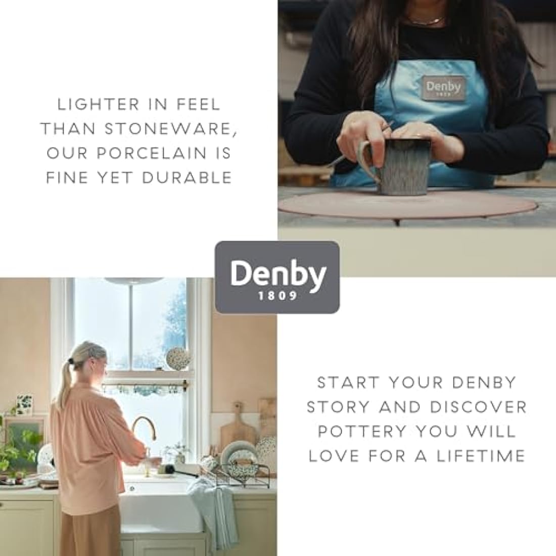 Denby - Azure Haze Blue Coffee Mug Set of 2-400ml Large Stoneware Ceramic Tea Mug Set for Home & Office - Dishwasher Safe, Microwave Safe - Blue, White Reactive Gradient Glaze - Chip Resistant
