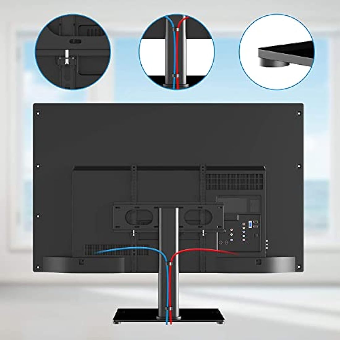 Suptek Universal TV Stands, Table Top TV Stand, Pedestal TV Stand for Most 17"-55" Screens, Height Adjustable TV Base Stand with Tempered Glass Base and Wire Management, Hold up to 40kg, VESA 75/400mm