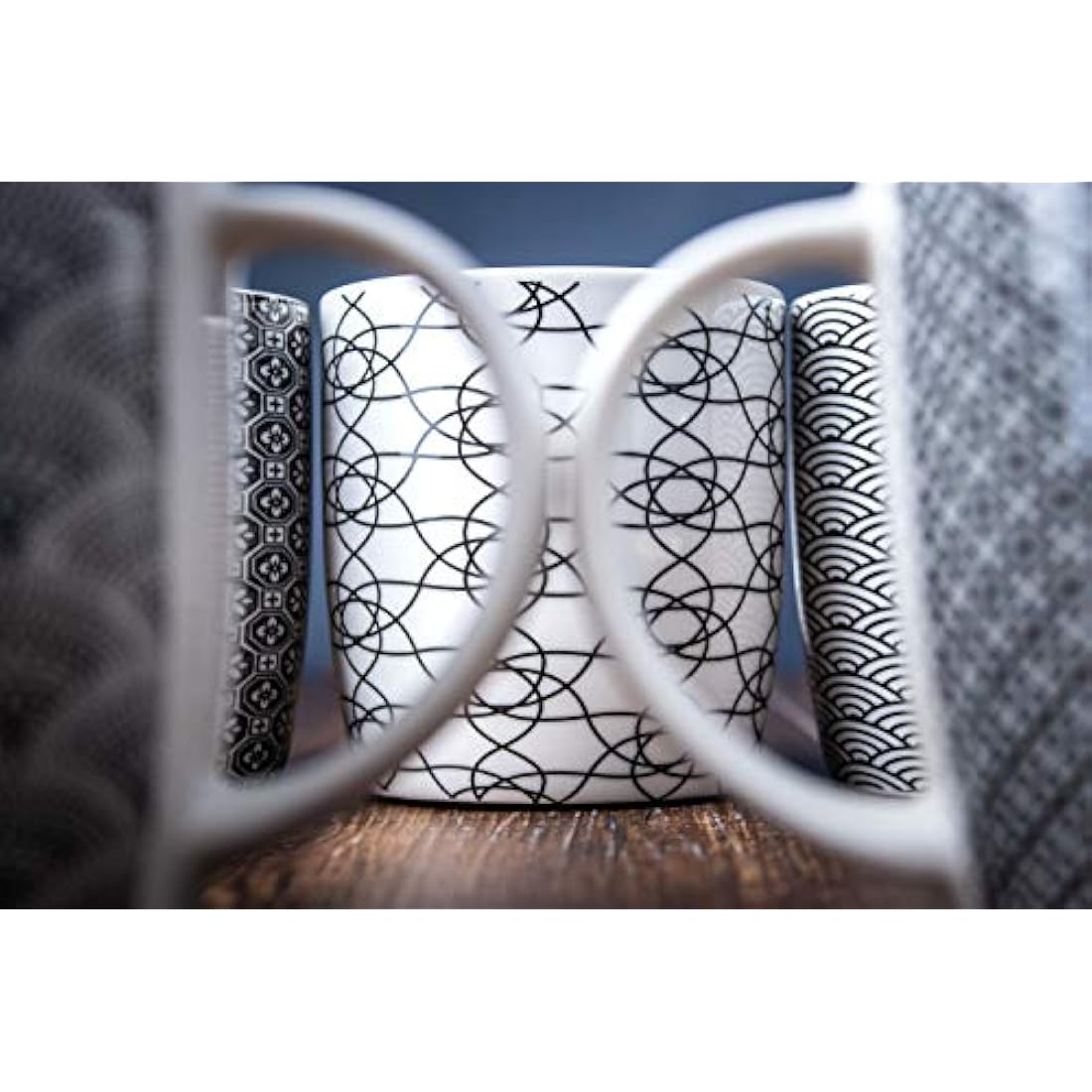 MACHUMA Set of 6 Coffee Mugs 340 ML/11.5 oz with Black and White Geometric Patterns, Ceramic Tea Cup Set 6 Pack