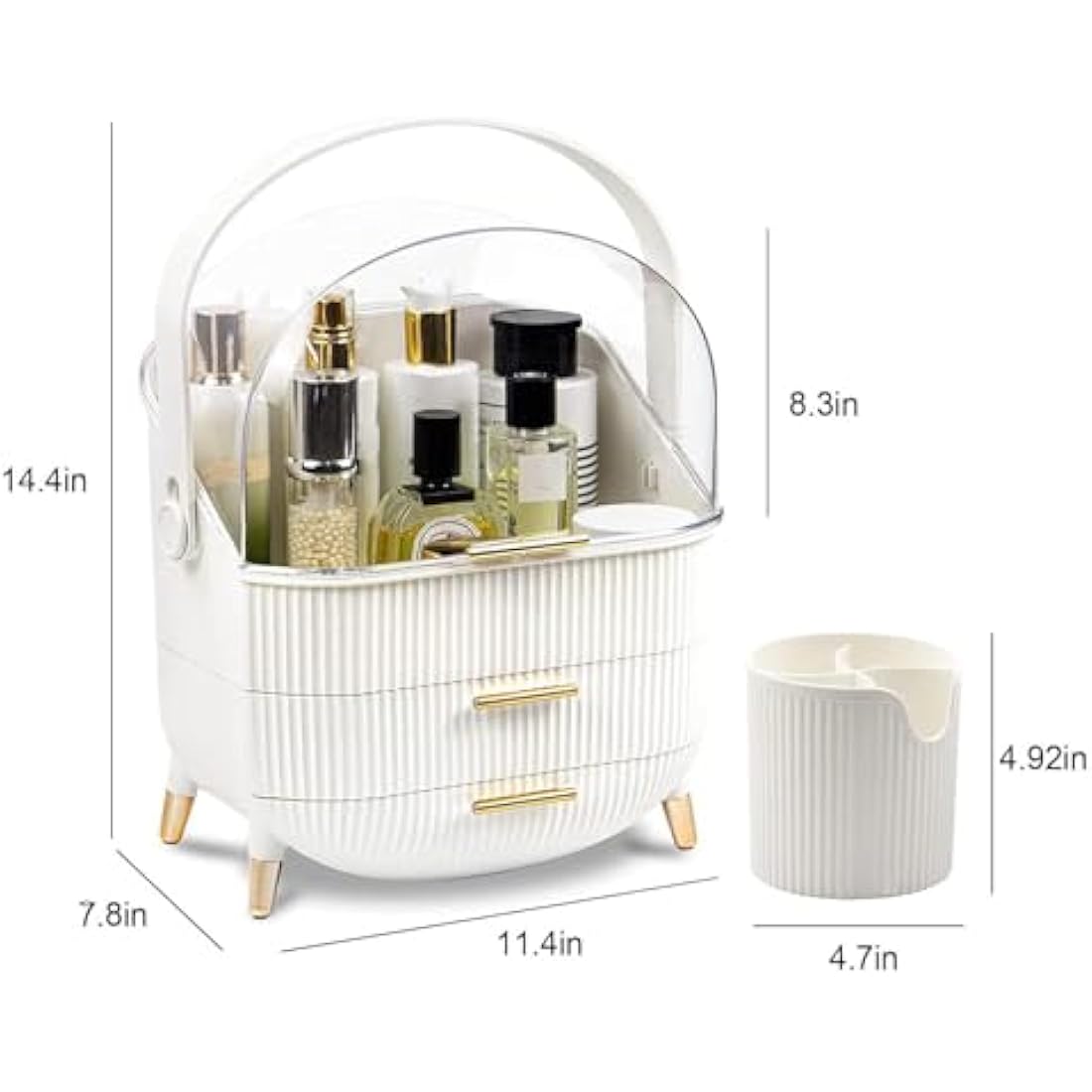 SIOOUI Makeup Organizer Box, Clear Cover Cosmetic Display Case with Two Tier Storage Box and Brush Storage Box, Skincare Organizers for Bathroom Countertop, Bedroom Vanity Desk and Travel (White)