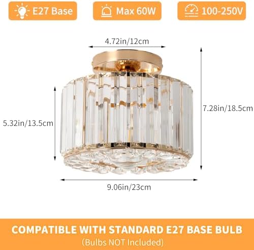 ZYDTRIP Crystal Ceiling Light Fixture Semi Flush Mount Ceiling Lamp Modern Gold Crystal Chandelier for Living Room Hallway Dining Room Kitchen