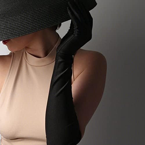 SAVITA Long Elbow Satin Gloves 21 inch Stretchy 1920s Opera Gloves Evening Party Dance Gloves for Women