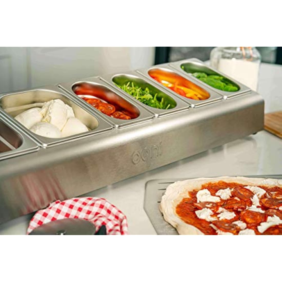 Ooni Pizza Topping Station – 2 x 1.6L and 4 x 0.8L Containers with Custom Fit Lids, Pizza Oven Accessories, Outdoor Kitchen Accessories, Stainless Steel