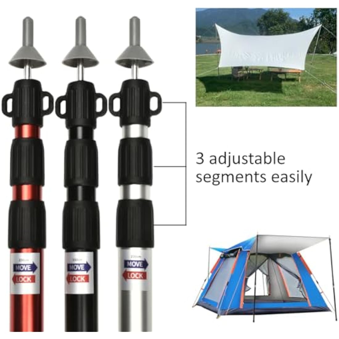 Tiandirenhe Telescopic Pole for Tents, Awning Poles, Telescopic Tent Poles, Aluminium Canopy Support, Telescopic 95-234 cm, Camping Tent Pole, Camping Poles for Tarpaulins, Awning Canopy, Porch