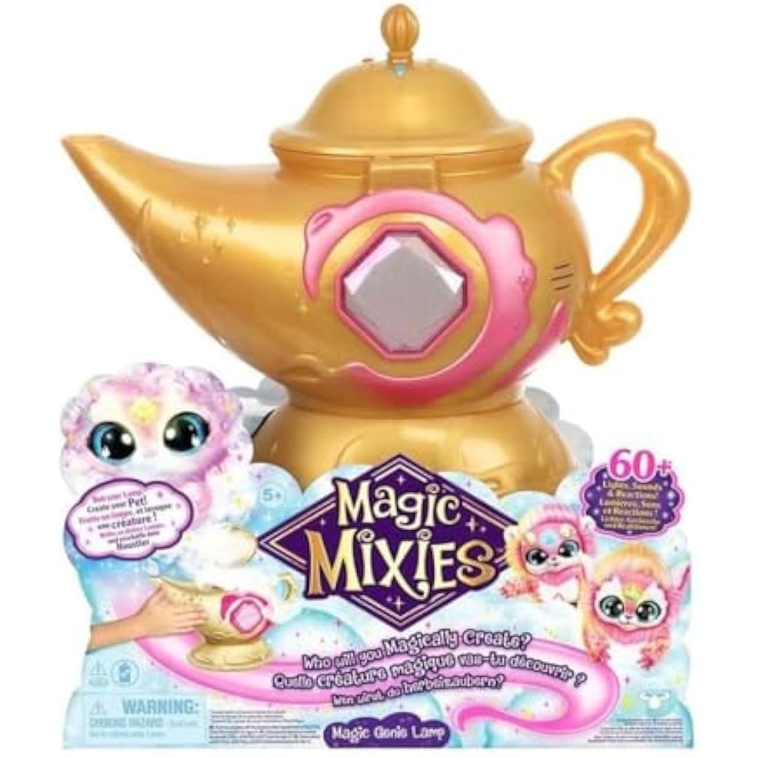 Magic Mixies Magic Genie Lamp with Interactive 8 inch Pink Plush Toy & 60+ Sounds and Reactions, Perform The Magic Steps to Unlock a Magic Ring & Reveal a Pink Genie Mixie From the Real Misting Lamp,