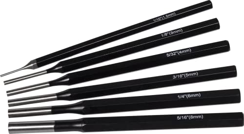 Roughneck ROU31178 Chrome Vanadium Parallel Pin Punch Set 6 Piece 1.5, 3, 4, 5, 6, 8mm/1/16, 1/8, 5/32, 3/16, 1/4, 5/16"