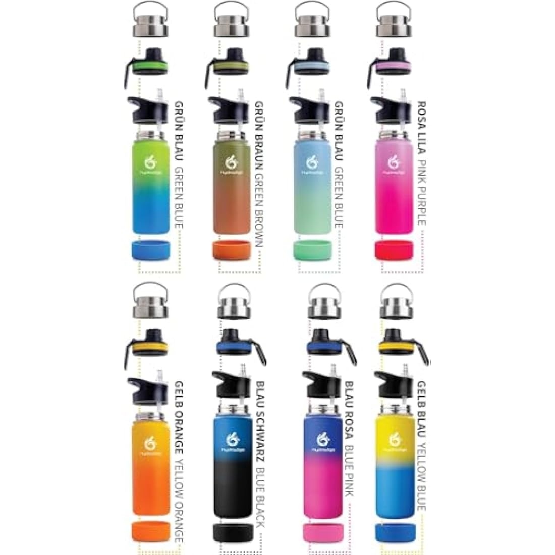 hydro2go Stainless Steel Water Bottle – BPA-Free Bottle for Kids, School, Sports & Outdoor – Keeps Drinks Hot for up to 12H and Cold for up to 24H – Includes 3 Drinking Caps – 530ml (Space)