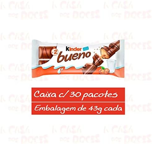 Kinder Bueno Wafer Twin Bars, Bulk Chocolate Gift Pack, Milk Chocolate Covered Wafer with Milky and Hazelnut Filling, Pack of 30 x 2 (60pcs)