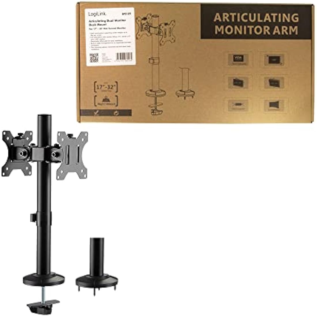 Logilink BP0109 - Monitor Mount Dual 17-32" Steel Curved Screens Black