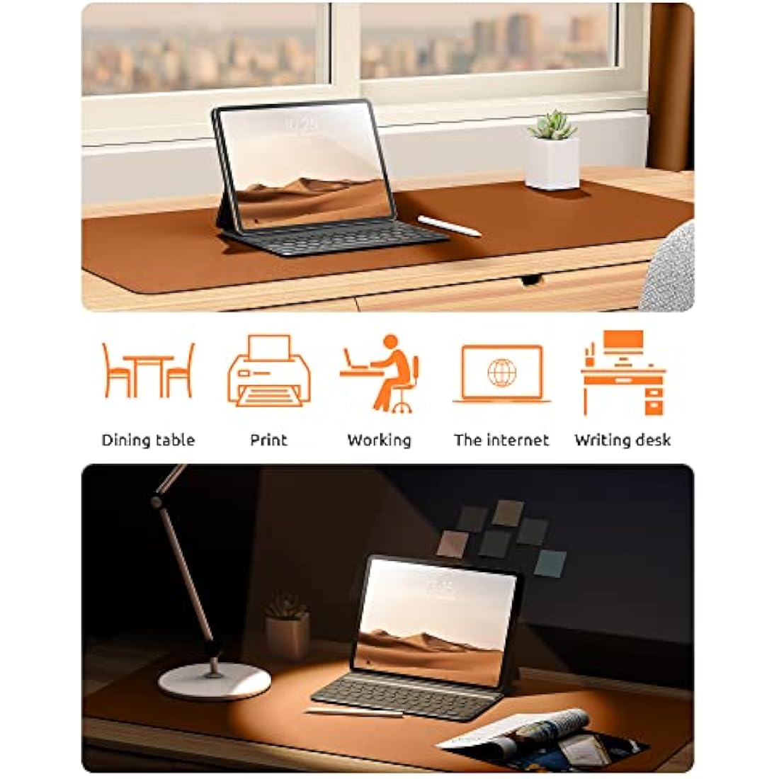 YSAGi Leather Desk Mat, Large Mouse Mat, Non-Slip Desk Pad, Waterproof PU Leather Table Protector Writing Pad for Office and Home (60 x 35 cm, Brown)