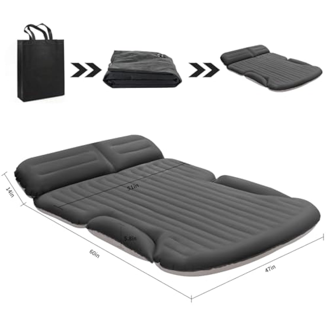 KMZ Air Mattresses Thickened and Double-Sided Flocked SUV Air Mattress Camping Accessories Camping Mattress with 2 Inflatable Pillows Dark Grey