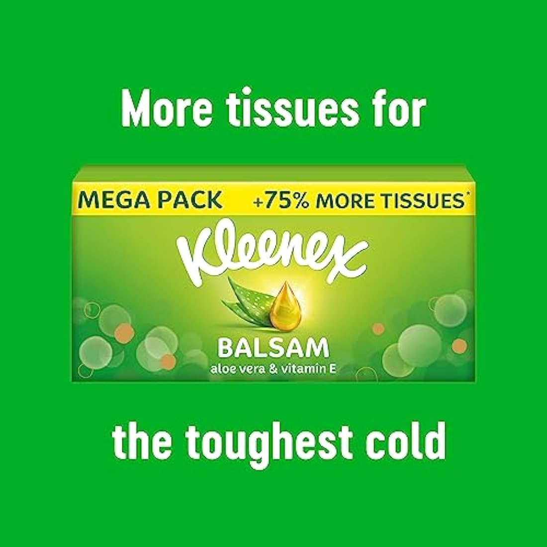 Kleenex® Balsam Extra Large Tissues in 16 Compact Boxes - Protect and Soothe Your Nose When You've Got a Cold - BalmCare with Aloe Vera, Vitamin E and Calendula, 640 Tissues (16 Boxes)