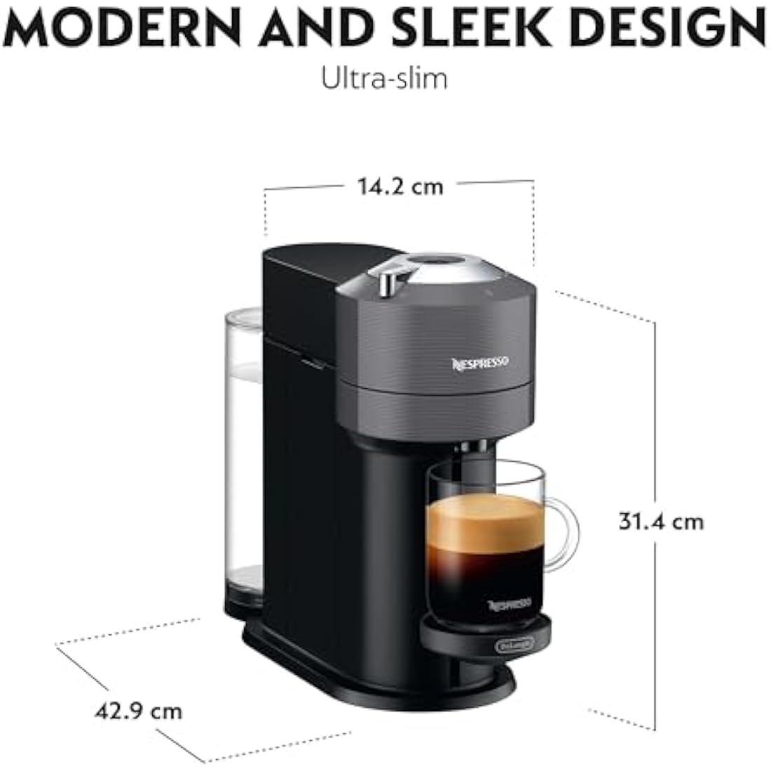 Nespresso Vertuo Next Coffee Machine by De'Longhi with Aeroccino Milk Frother, Over 30 Varieties of Pods, 6 Coffee Cup Sizes, Latte, Cappuccino, Starter Capsule Set Included, EN120.GYAE, Grey