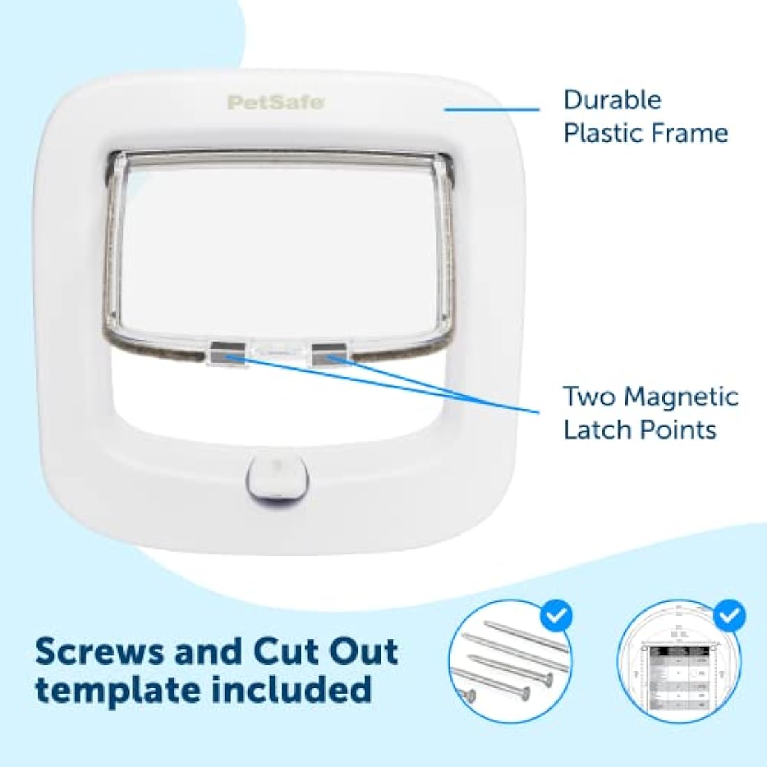 PetSafe Manual-Locking Cat Flap with Easy Install, White, 4 Way Manual Lock, Exclusive Entry, For Cats Up To 7 kg, Energy Efficient