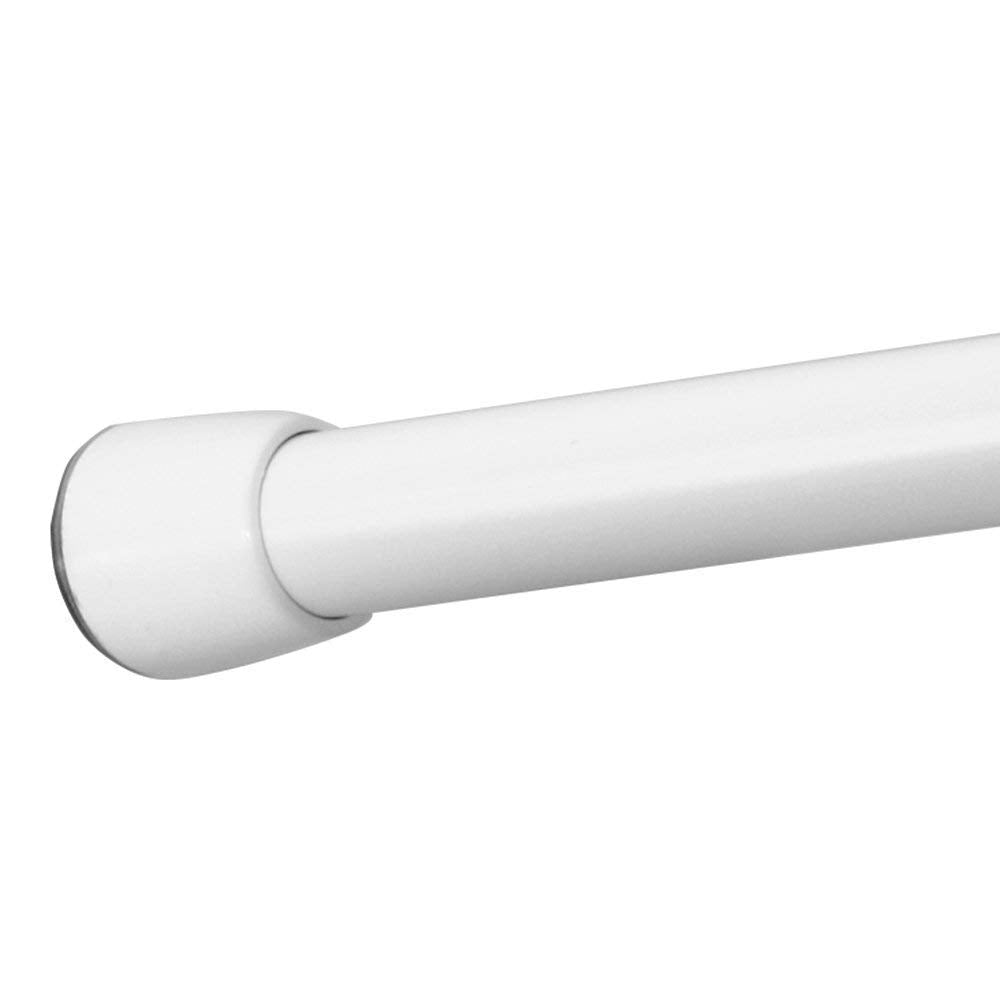 iDesign 78472 Shower Curtain Rail, Short Metal Tension Rod with No Drilling, Telescopic Shower Curtain Pole for Bathroom and Shower, White, 66 - 107